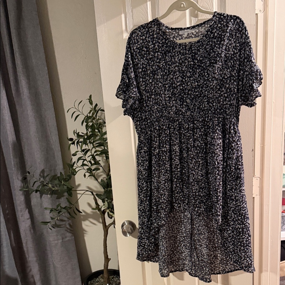 Maurices Navy Floral High-Low Dress with White Print
